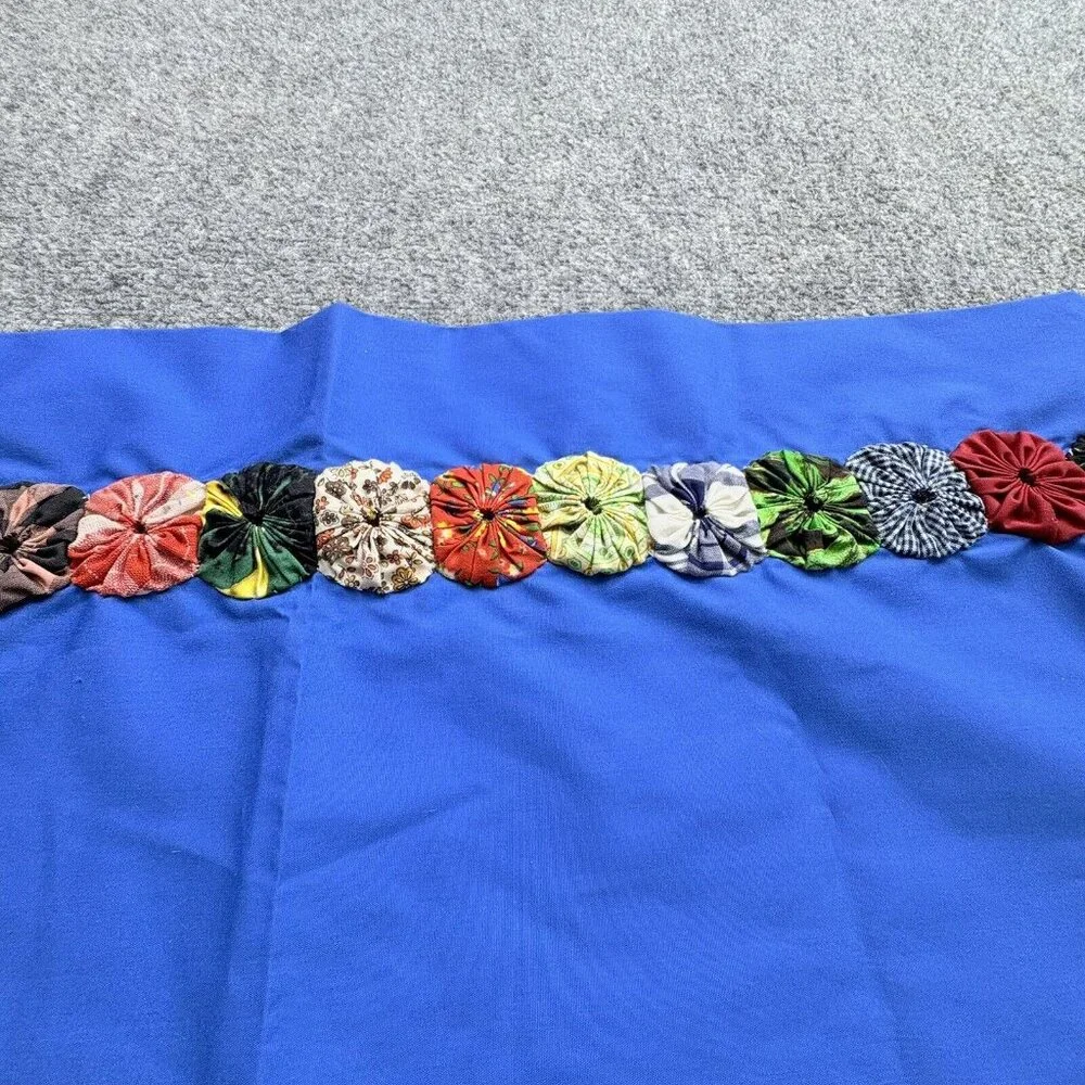 Handmade Blue Table Runner 53x17 Boho Retro Raised Fabric Flower Trim Cottage‎